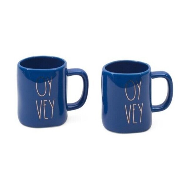 Rae Dunn "Oy Vey" Yiddish Mug Set Of 2 Blue - Picture 1 of 1